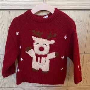 Zara size 18-24months Red Christmas Kids Sweater with Reindeer Design